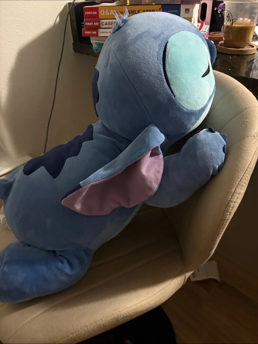 Large Blue Disney Stitch Plush with Pink Ears